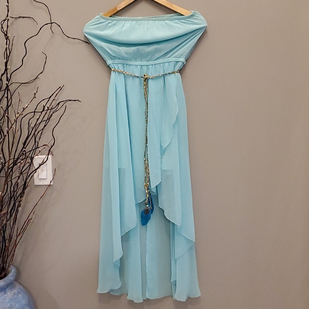 UK2LA blue strapless hi low tulip dress